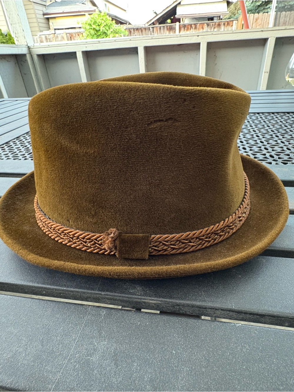 Men's Brown Felt Fedora with Black Leather Sweatband